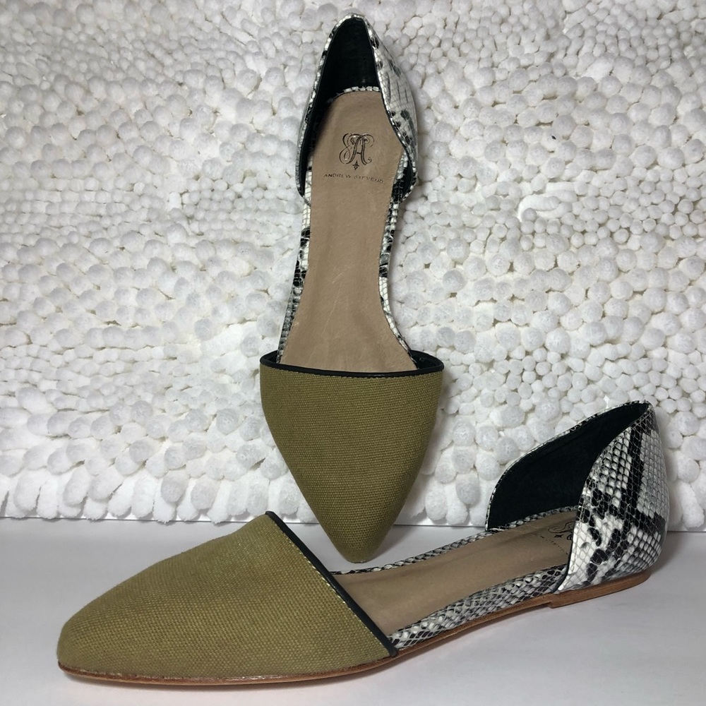 Andrew Stevens pointy toe leather & canvas NWOB 7